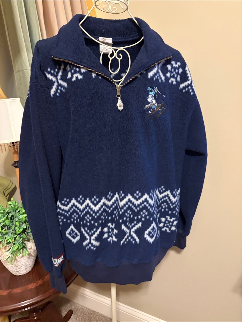 Disney Navy Half-Zip Fleece Sweater with White Nordic Pattern
